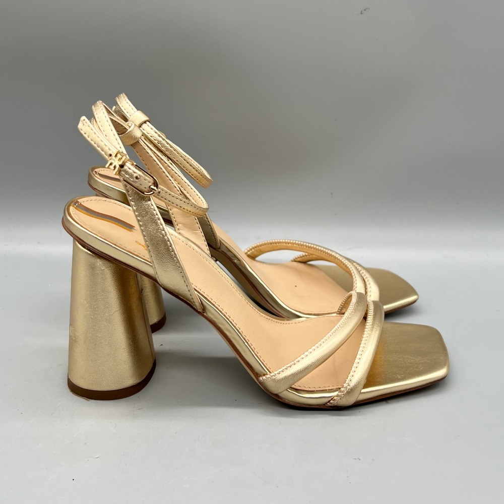 Sam Edelman Sandals Womens 6.5 Gold Metallic Kia Block Heel Square Toe Shoes